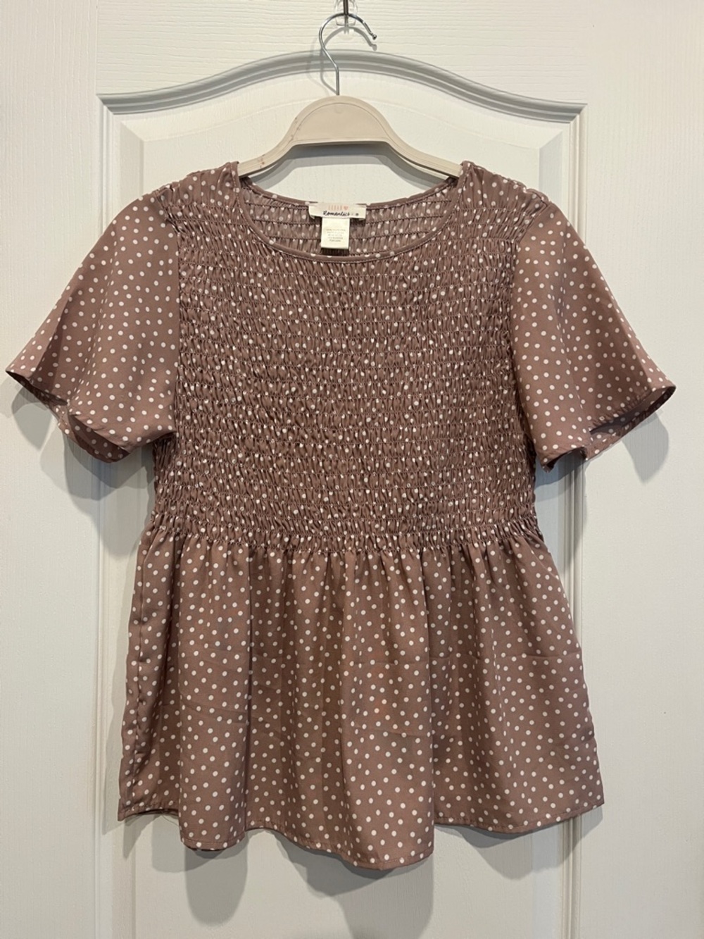 URBAN Romantics Blush Polka Dot Smocked Peplum Top